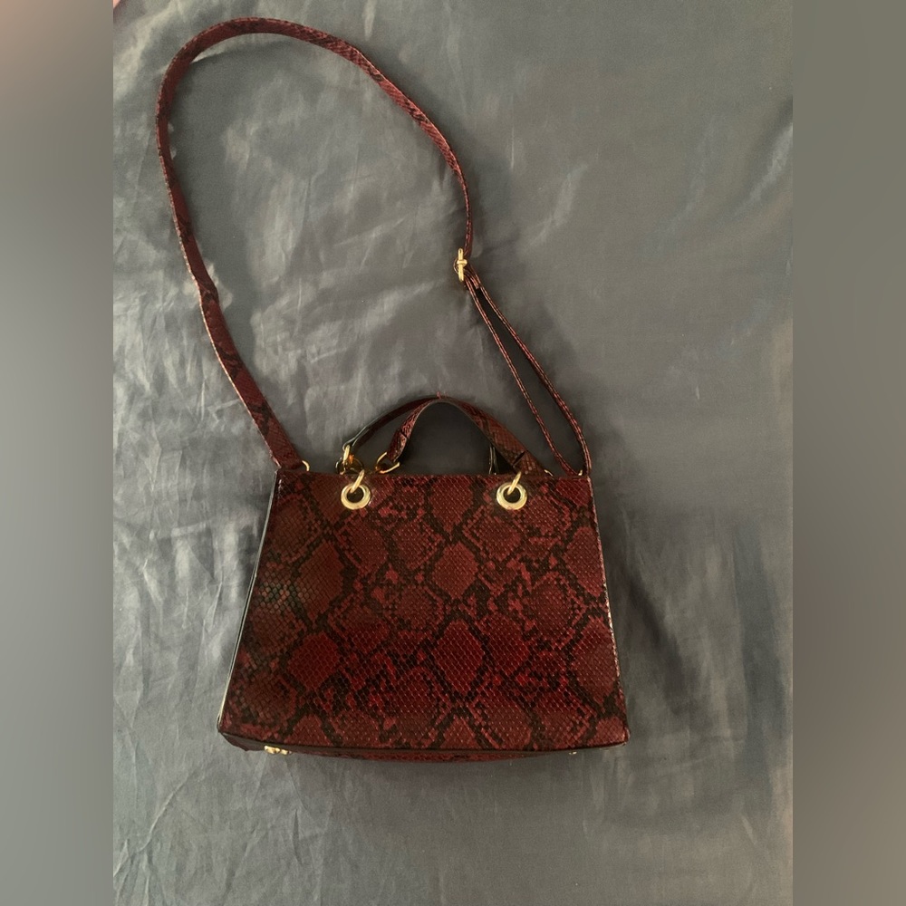 Red fake snakeskin purse